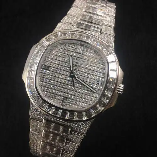 全新patek philippe 百达翡丽 nautilus 18k白金镶钻 银色 自动机芯