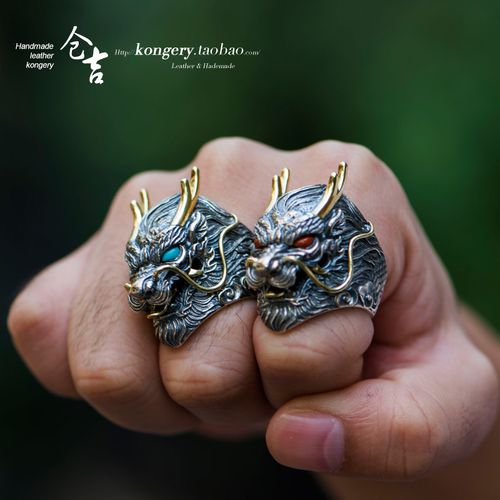 戒指仓吉手工s925银龙龙头男女霸气个性时尚戒指