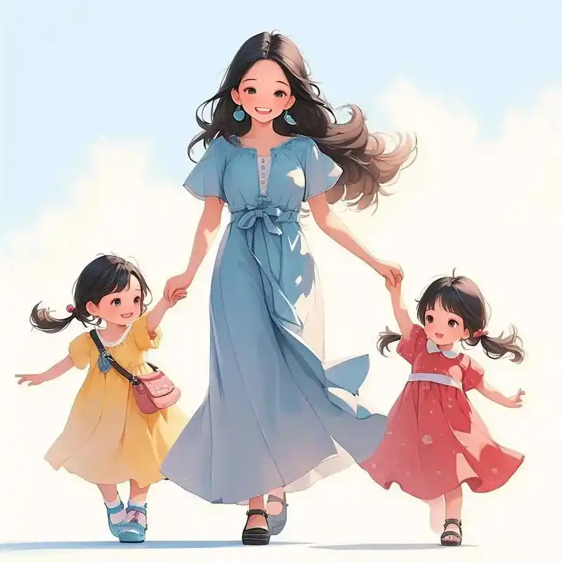 不同风格的妈妈和俩女儿亲子卡通 - 抖音