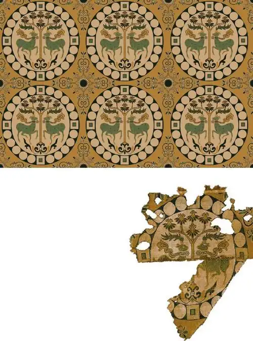 唐团窠联珠对鹿纹锦