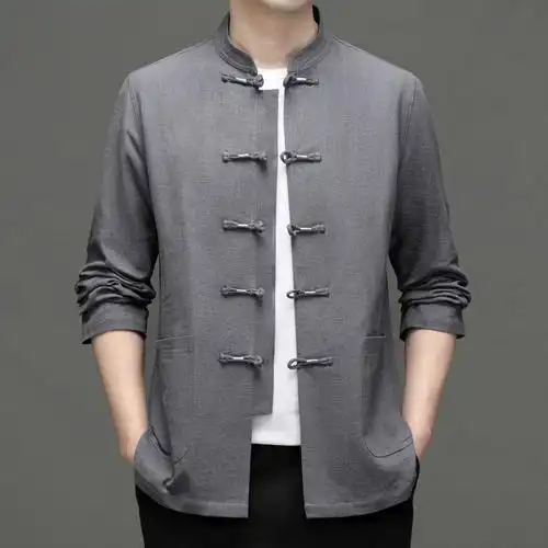 棉麻唐装男长袖套装春秋亚麻中国风男装中式汉服复古风禅修居士服