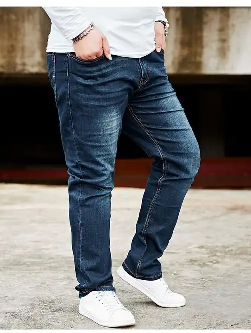 珊诗丽大码牛仔裤男胖子直筒宽松 长裤加肥加大胖子弹力裤子男士肥佬