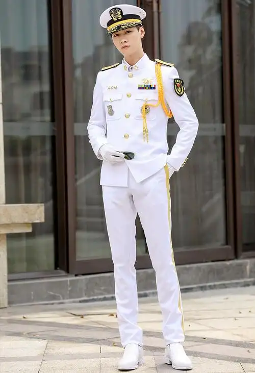 海军风立领单排白色套装船长服海员制服保安工作服套装男厂家现货