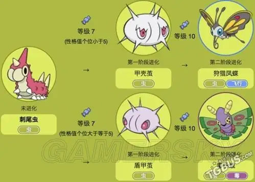 根据性格值的不同会出现两种不同的进化路线的刺尾虫.