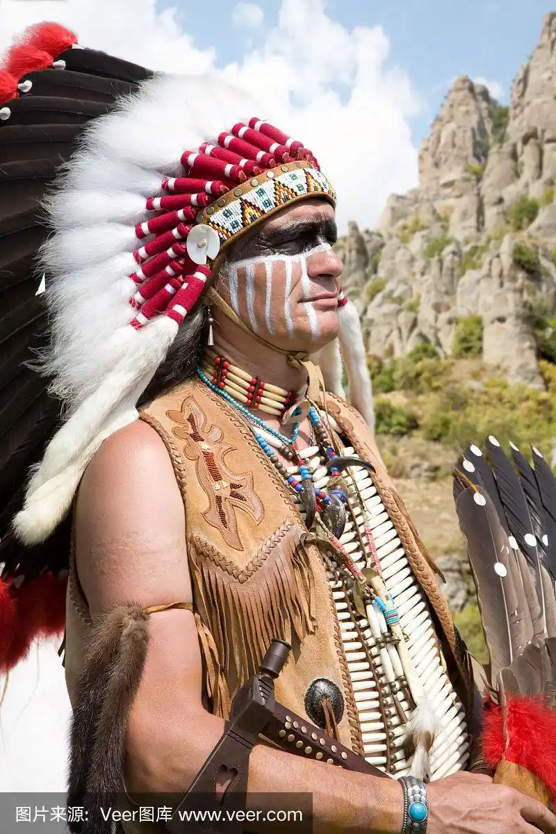 穿着礼服的北美印第安人.