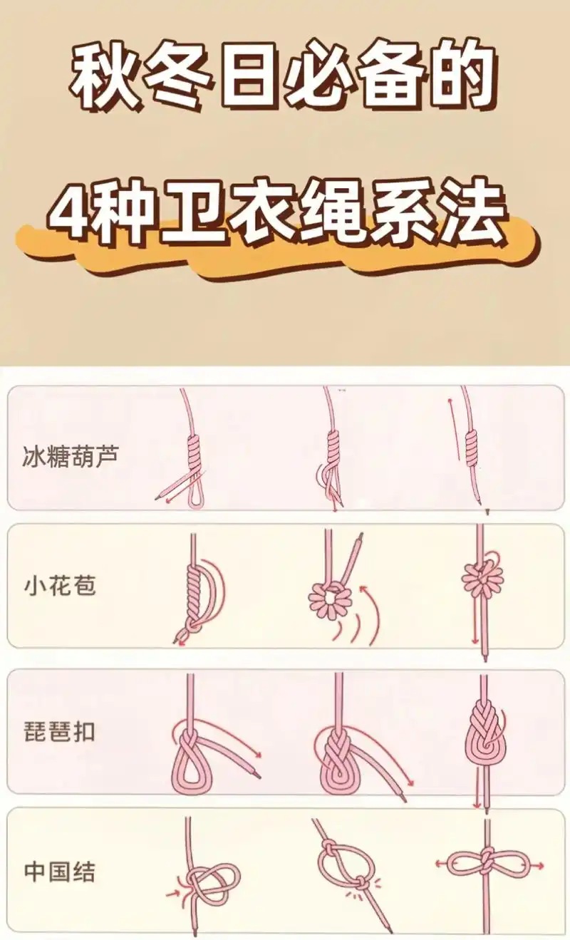 秋冬日必备的4种卫衣绳系法.