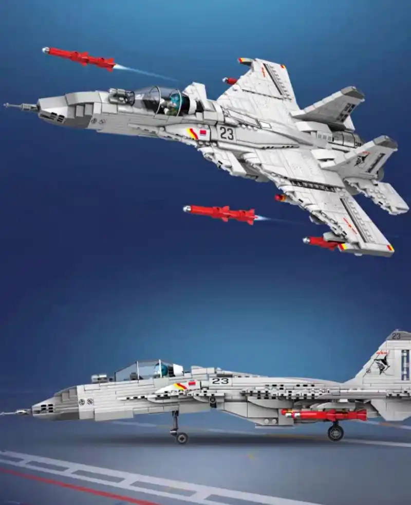 山东舰舰载机歼15战斗机拼装积木军迷收藏模型玩具礼物摆件!