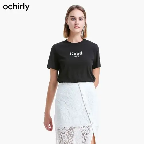 ochirly 欧时力 1gy2020010 女士时尚字母印花棉质短袖t恤