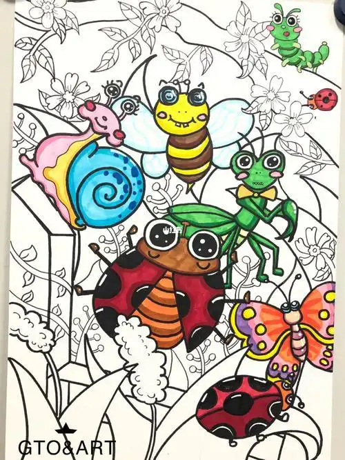 昆虫的聚会场景简笔画