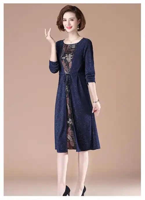 50岁妈妈装中长裙 绿色 xl品牌: 珺纤 商品名称:珺纤*中年女装阔太太