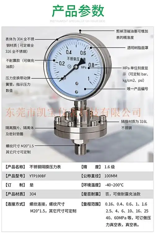 yxbfx-sus100-螺纹连接耐腐蚀不锈钢耐震隔膜电接点压力表