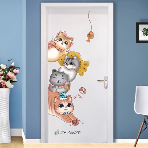 卡通猫咪柜子门贴墙面装饰小图案创意儿童房间布置衣柜墙贴纸自粘