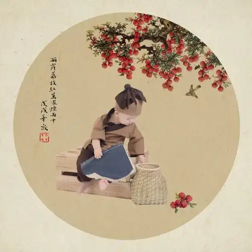 小儿趣事 工笔画