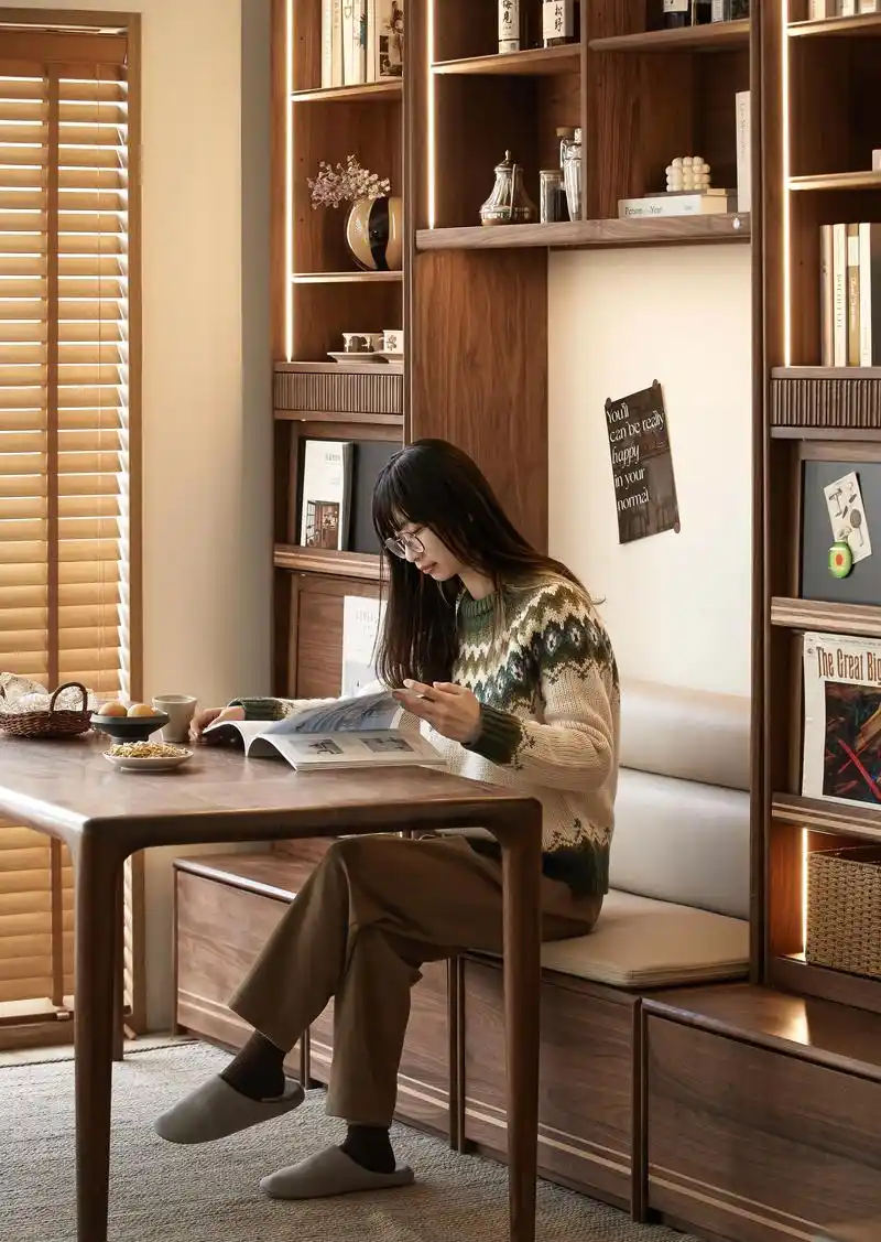 客厅书适区98满墙书柜 沙发卡座一体.