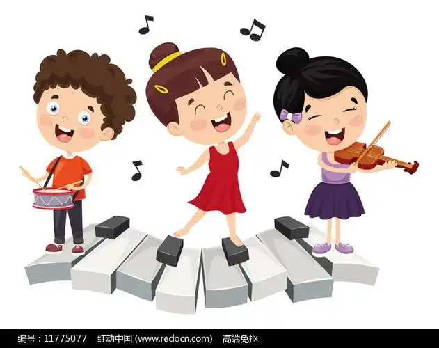 钢琴键上奏乐的小孩卡通高清png免抠元素
