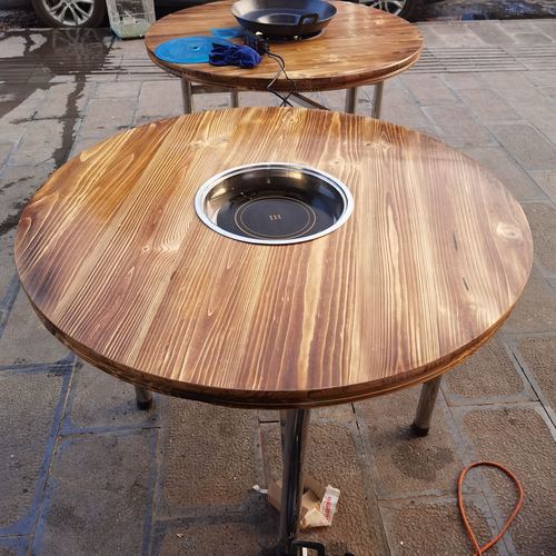 桌椅贵州实木烙锅桌子电磁炉煤气灶罗锅组合火锅火锅桌