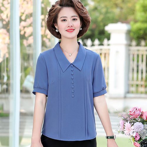 妈妈装2020新款夏装短袖t恤套装单件中老年女装雪纺衫夏季女上衣2