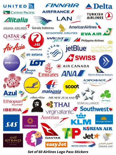 60枚国外知名航空公司logo品牌标志商务旅行箱笔记本电脑防水贴纸