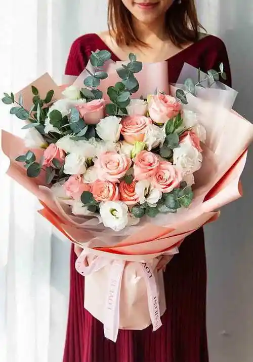 同城送花定制11朵戴安娜粉色玫瑰花束韩式包装 - 广之礼同城鲜花旗舰