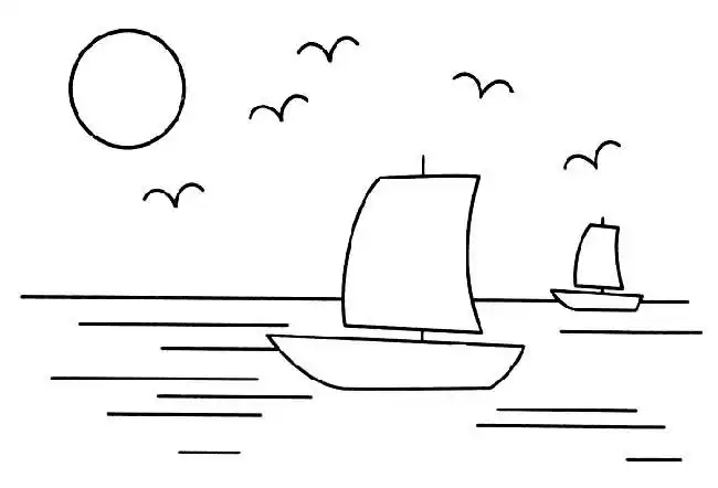扬帆起航风景简笔画步骤图片大全,少儿简笔画,幼儿简笔画,简笔画图片