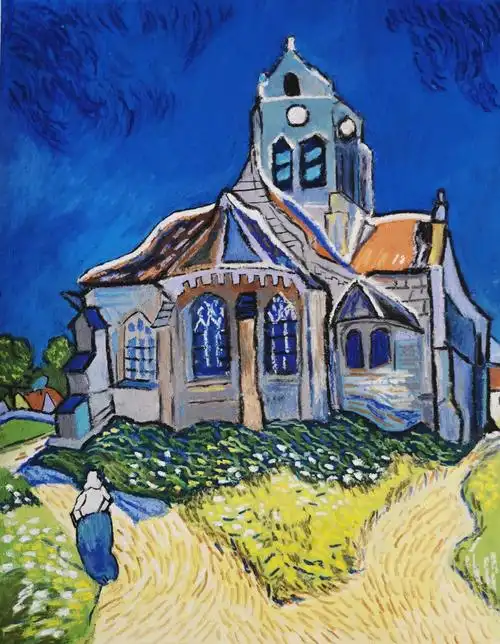 油画棒梵高奥维尔教堂