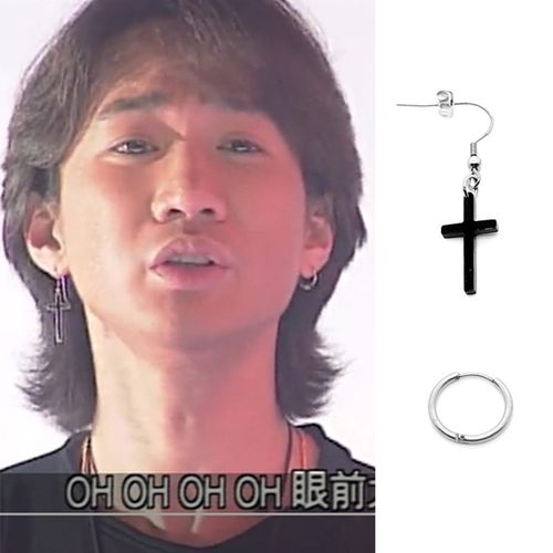 beyond乐队黄家驹可否冲破mv明星同款黑色十字花耳环坠圈饰纪念品
