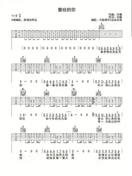 曾经的你吉他谱d调