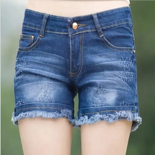 mm加大码牛仔裤_2019女夏天修身中牛仔裤衩加大码胖mm33 34 35 36码