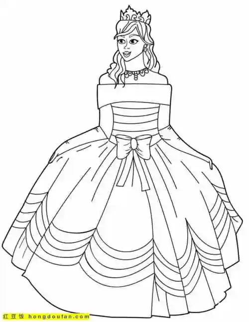 11张免费连衣裙长裙公主裙卡通涂色简笔画-红豆饭小学生简笔画大全