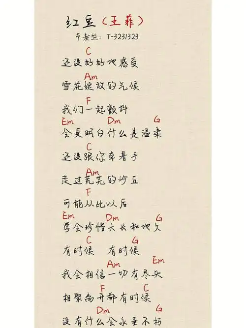 吉他谱分享红豆王菲
