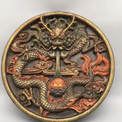 旧藏香樟木挂屏单龙戏珠漆器挂扁摆件尺寸如图,重