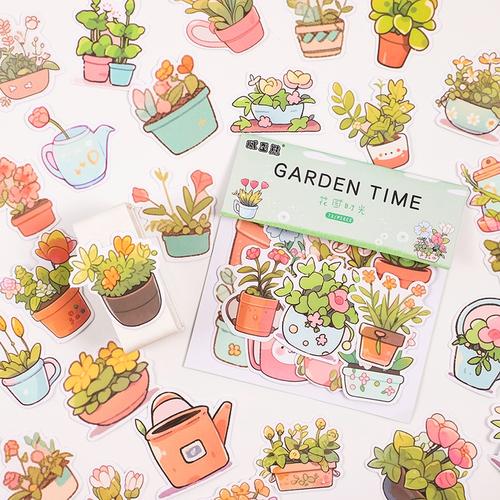 腻歪熊花园时光贴纸卡通花朵植物小清新花卉手帐手机装饰儿童贴画