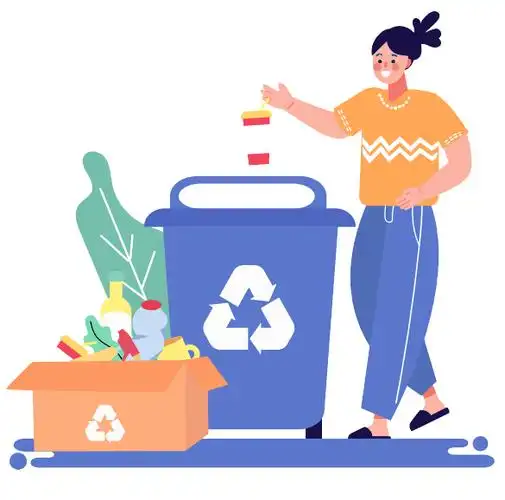 白色卡通扁平风女孩扔垃圾插画手绘图片