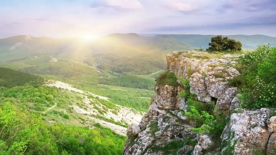 岩石,小山,日出,早晨 壁纸 - 1600x900