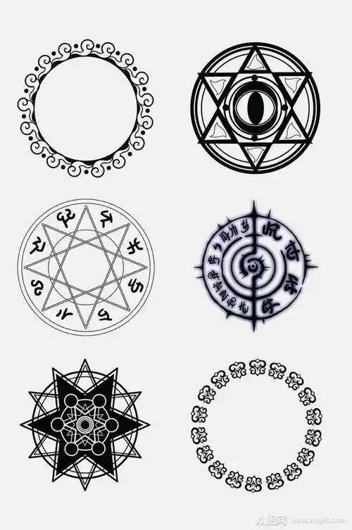 魔法阵免扣符阵咒语莲花封印设计元素素材