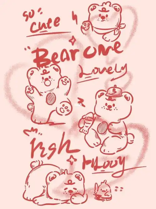 熊一涂鸦线条风格简约插画卡通头像可爱壁纸