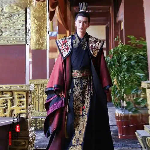 春秋战国秦朝秦始皇汉武帝同款黑红红色男士汉服皇帝民族服装