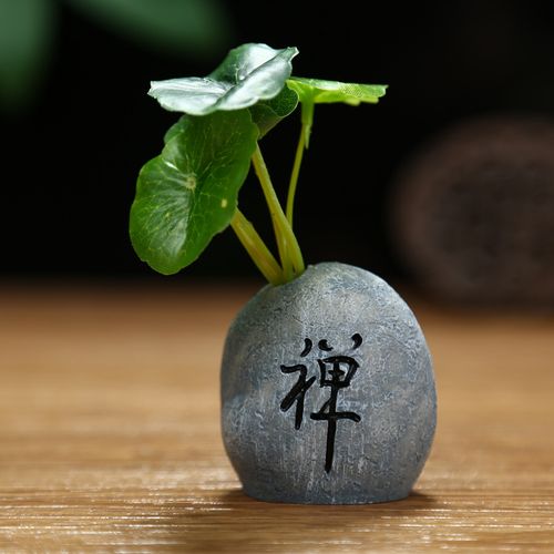 树脂荷叶石头摆件禅静止语茶小和尚摆件配饰