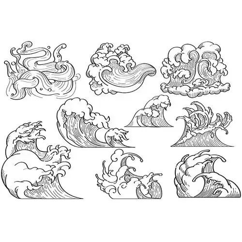 419和风日式海浪浪花插画ai文件设计素材打包设计素材