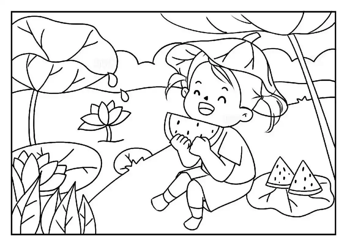 夏日简笔画|线稿图 夏日简笔画|线稿图 93打印