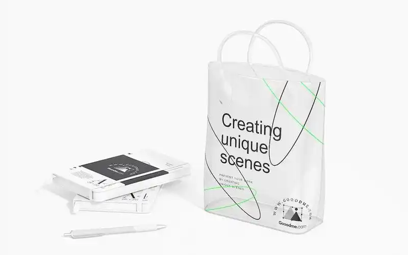 潮流高级透明pvc塑料购物手提袋样机