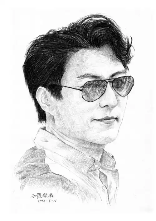 靳东,某日机场照临摹,感谢照片-西陵歌者