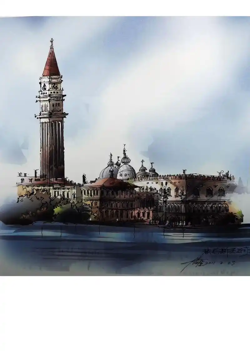 行行摄摄画画—钢笔淡彩建筑小品. - 抖音