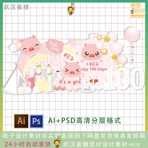 粉色小猪主题可爱背景设计素材宝宝宴生日派对百天周岁舞台迎宾区