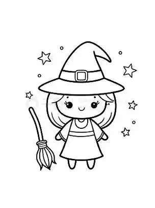 矢量人物简笔画线条女巫小女孩