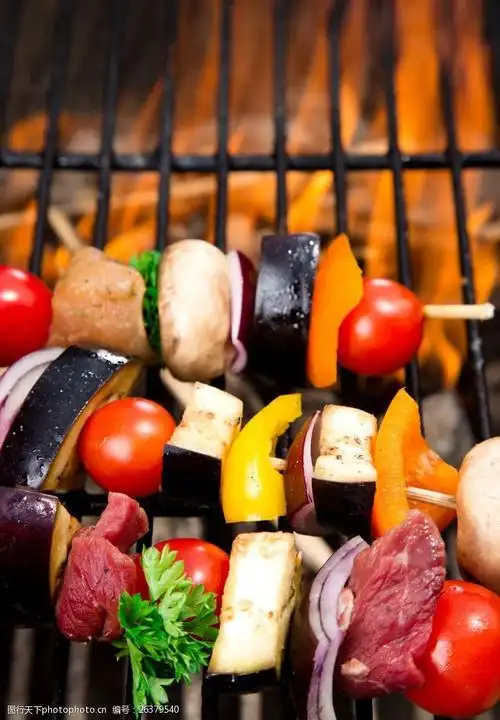 蔬菜烤肉美食图片素材 蔬菜烤肉 烤肉 茄子 辣椒 番茄 西红柿 烧烤