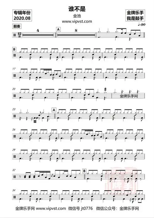 金池 - 谁不是 鼓谱(动态)15元