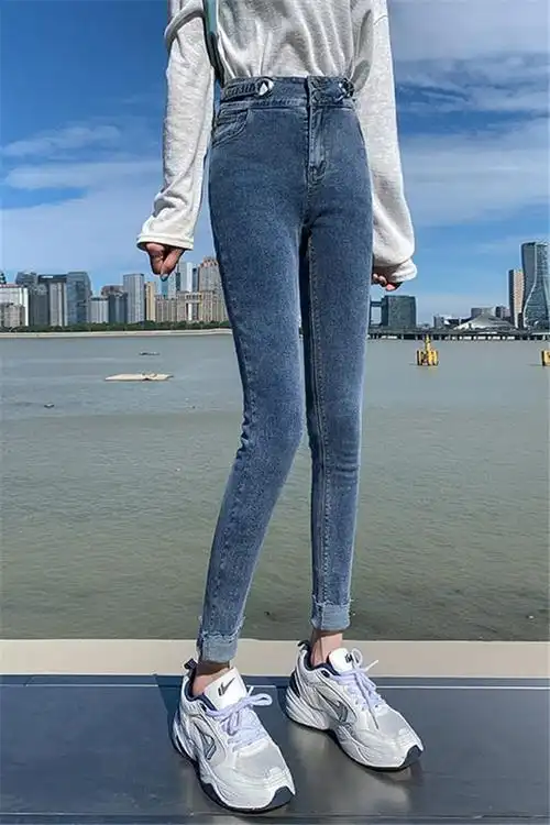 休闲小脚韩版牛仔复古港风时尚潮流紧身牛仔长裤女学生裤y340