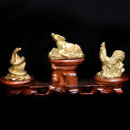 蛇牛鸡三合贵人铜十二生肖巳酉丑吉祥物摆件