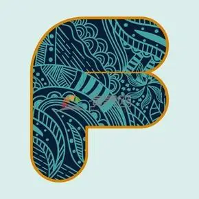 宝石蓝线条艺术抽象花纹字母f矢量素材